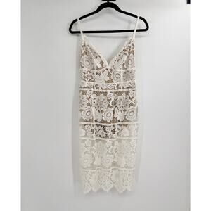 NWT For Love & Lemons Gianna Dress White Lace Nude Bodysuit Lining Size LARGE